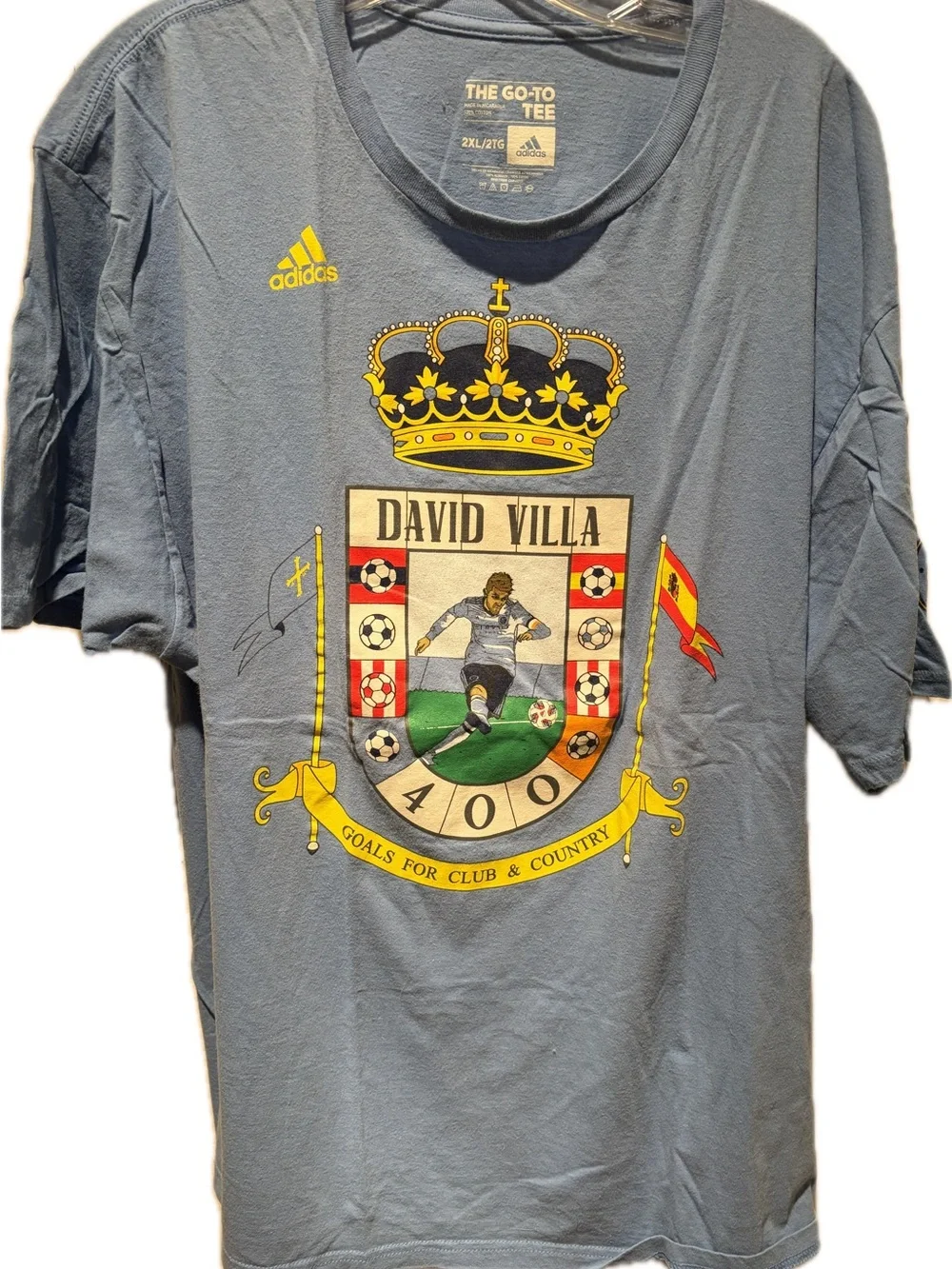 adidas Blue David Villa Crest Graphic Short Sleeve Shirt - NYCFC